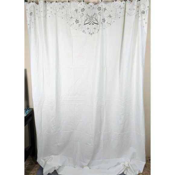Vintage Handmade Embroidered Bed Coverlet White Linen Silver Butterfly NWT - Picture 1 of 9